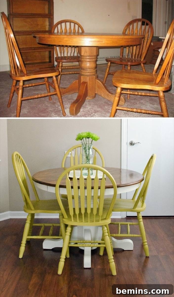 Furniture Transformation Ideas: 67 Stunning Before & After Projects 11 Dining set with bright color accents
