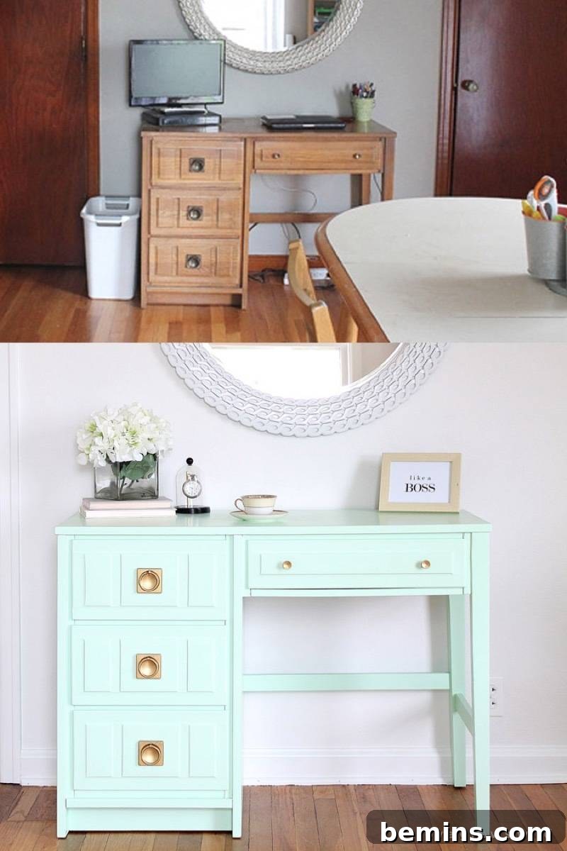 Furniture Transformation Ideas: 67 Stunning Before & After Projects 14 Mint desk makeover