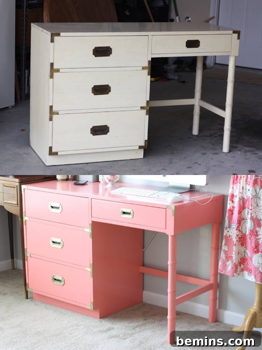 Furniture Transformation Ideas: 67 Stunning Before & After Projects 17 Vintage campaign desk with polished brass