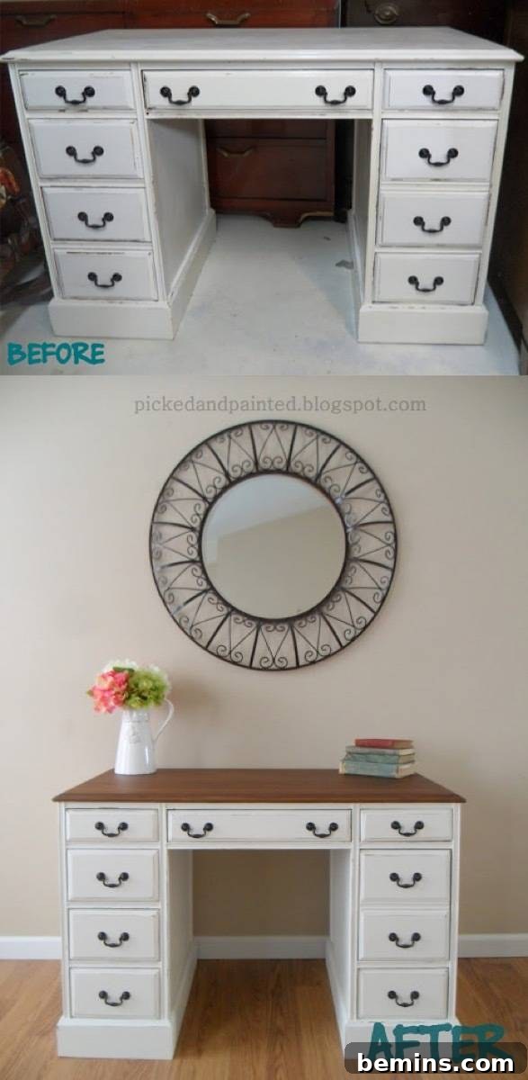 Furniture Transformation Ideas: 67 Stunning Before & After Projects 18 Desk with painted and stained wood