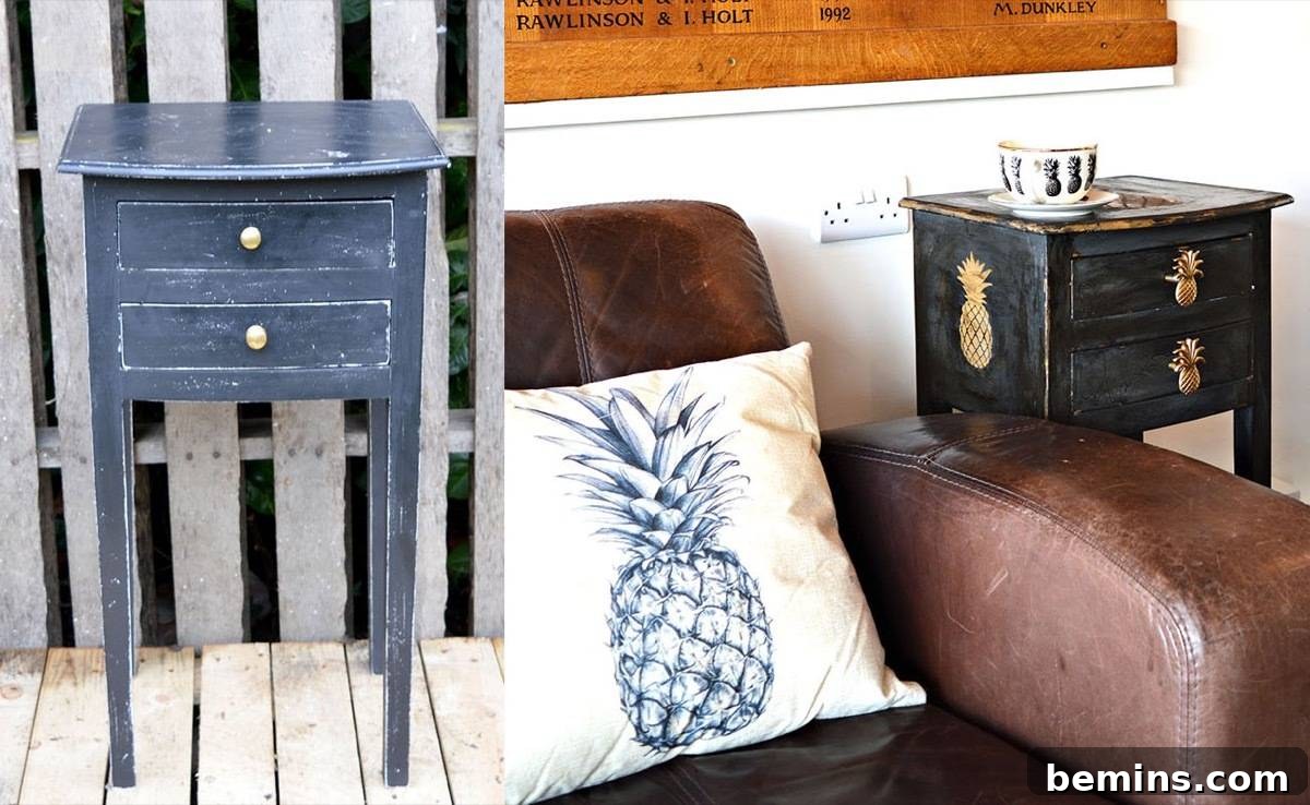 Furniture Transformation Ideas: 67 Stunning Before & After Projects 20 Pineapple stenciled side table