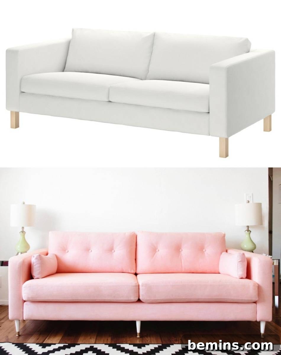 Furniture Transformation Ideas: 67 Stunning Before & After Projects 3 Millennial pink couch makeover