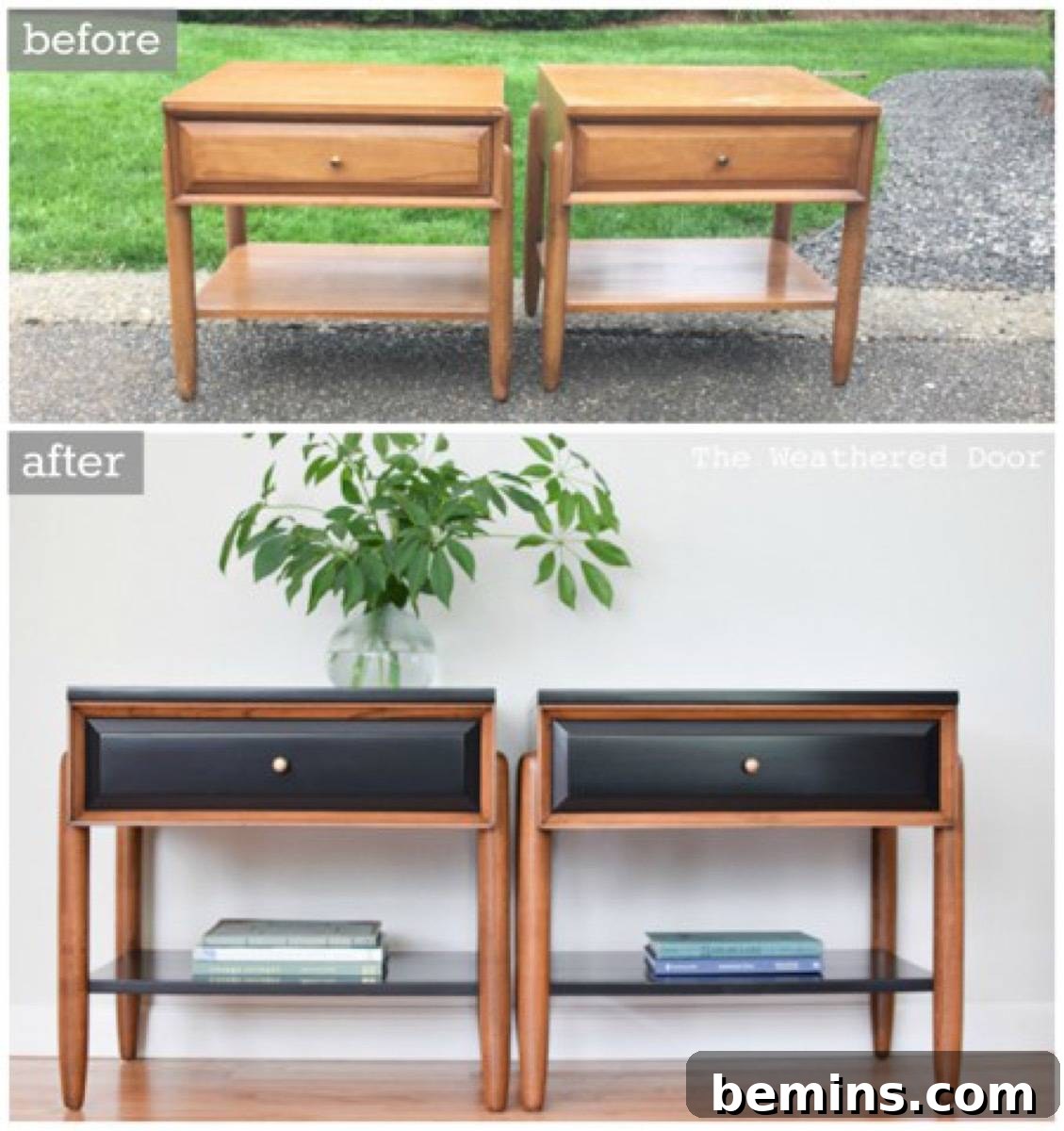Furniture Transformation Ideas: 67 Stunning Before & After Projects 21 Mid-century nightstands in satin black