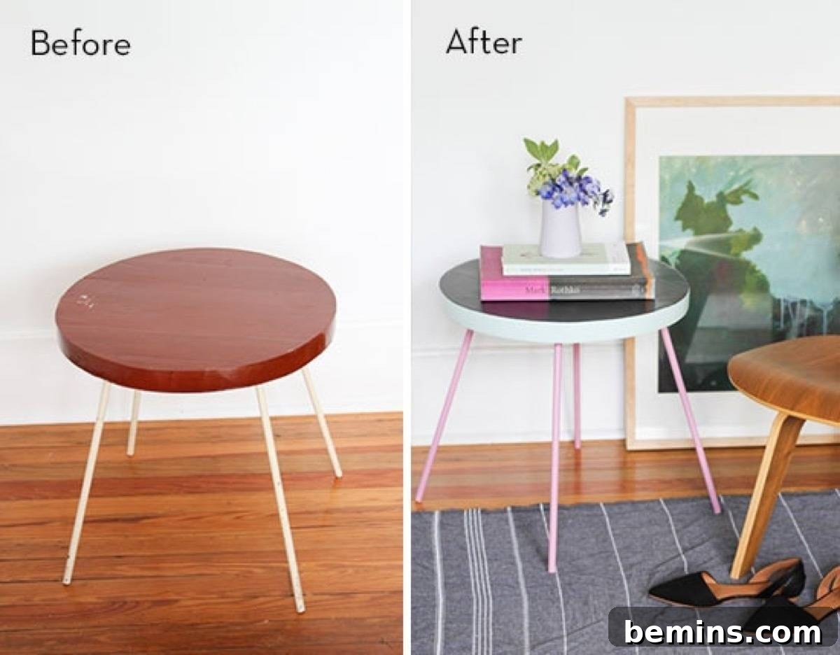 Furniture Transformation Ideas: 67 Stunning Before & After Projects 27 Side table with a pop of paint