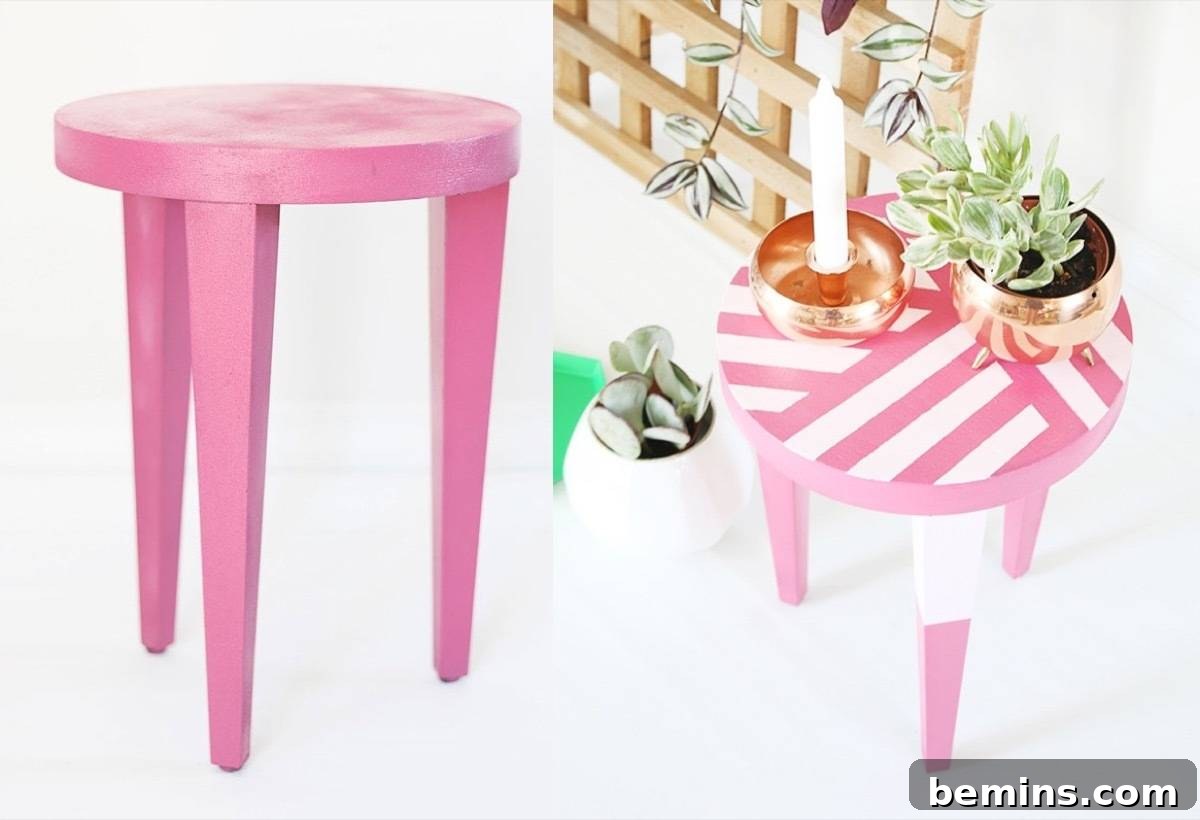 Furniture Transformation Ideas: 67 Stunning Before & After Projects 28 Small side table with patterned pink paint