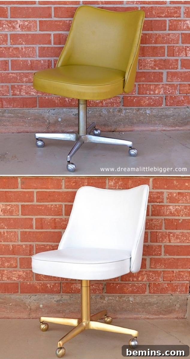 Furniture Transformation Ideas: 67 Stunning Before & After Projects 35 Chair makeover with gold paint and vinyl