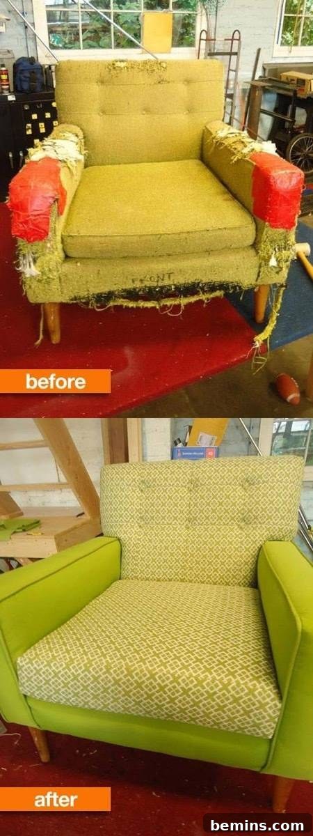 Furniture Transformation Ideas: 67 Stunning Before & After Projects 38 Chair makeover from cat scratcher to purrfect chair