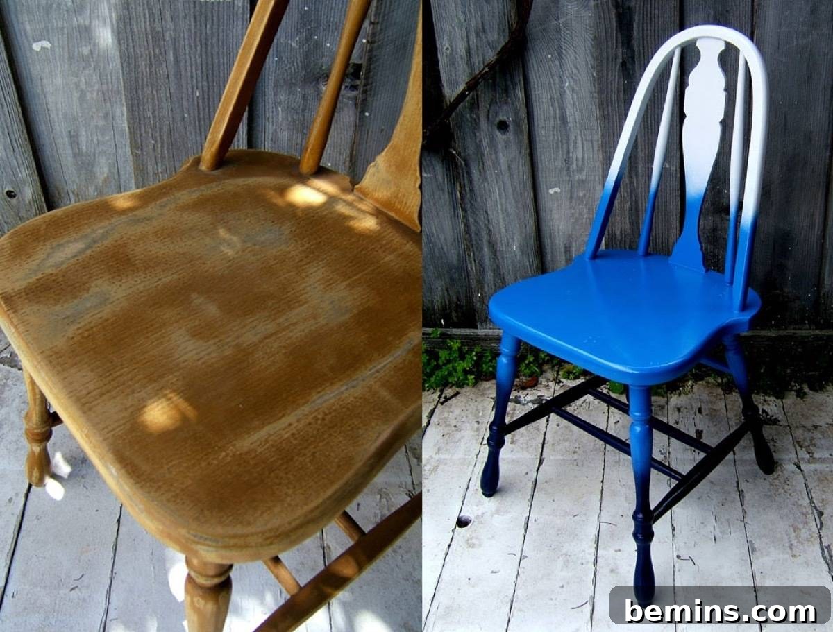 Furniture Transformation Ideas: 67 Stunning Before & After Projects 39 Wooden dining chair with ombre painting effect