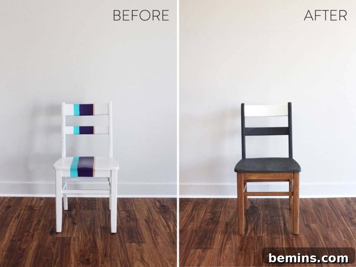 Furniture Transformation Ideas: 67 Stunning Before & After Projects 42 Chair with stripped old coat of paint