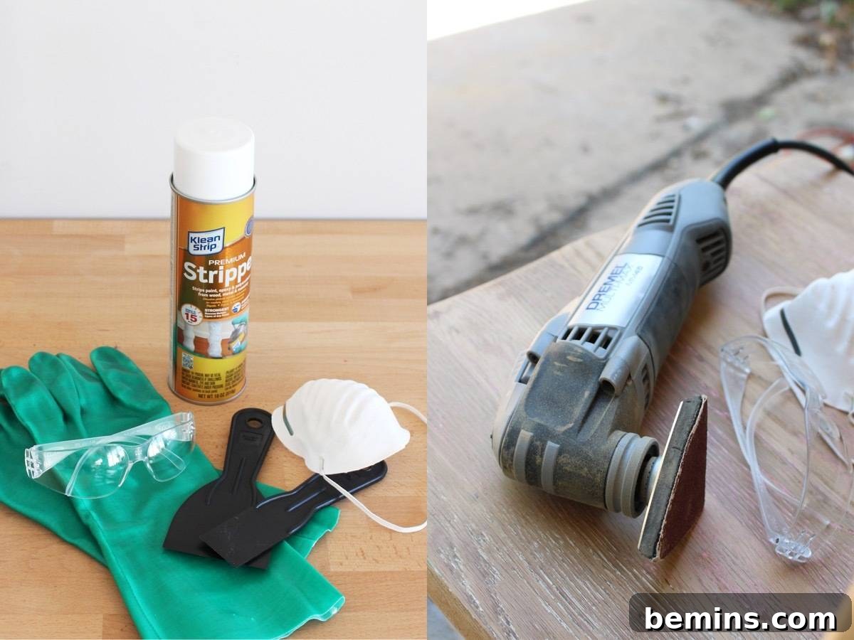 Tools for removing paint from wood furniture
