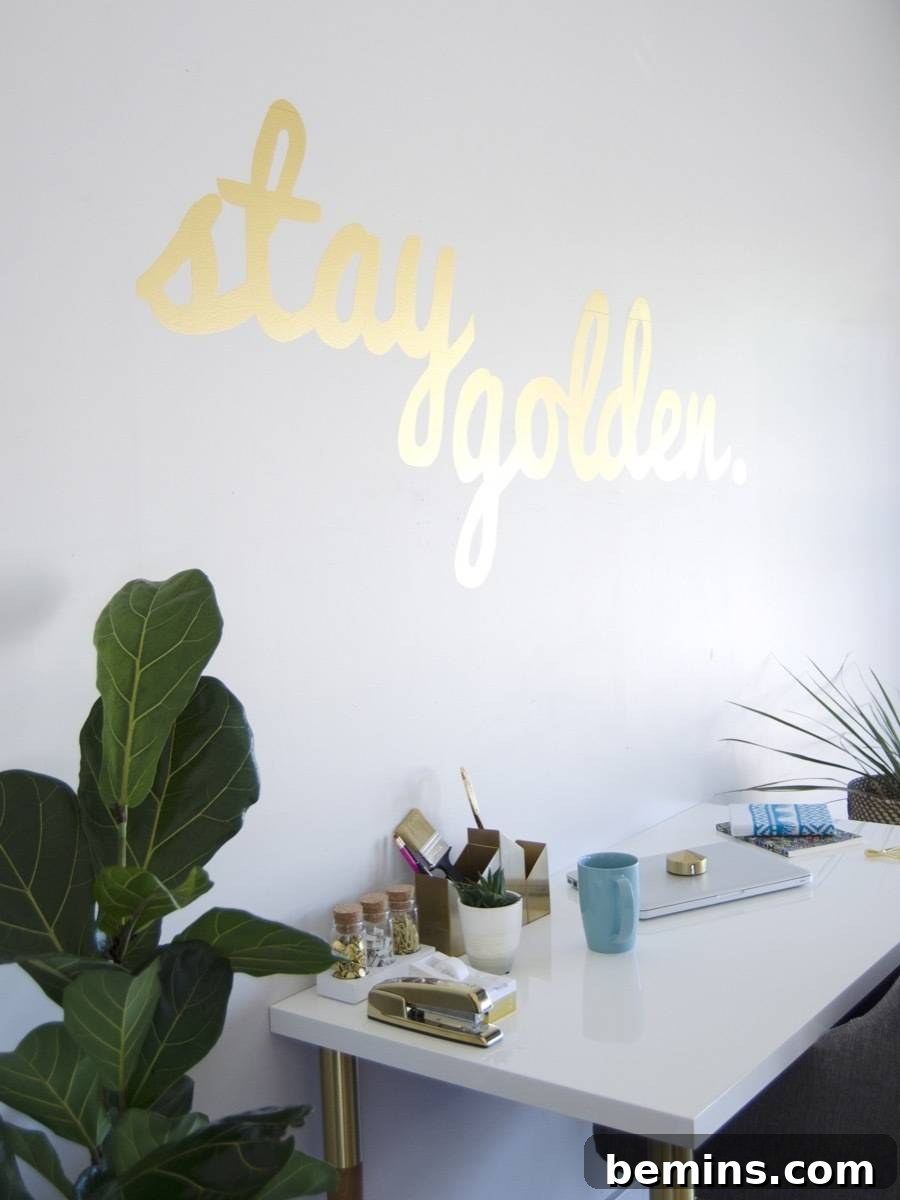Close-up of the 'Stay Golden' vinyl wall decal