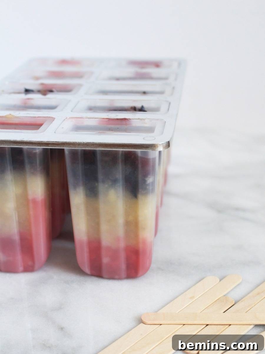 Patriotic Pops: Festive Frozen Treats for Everyone 6 Homemade champagne popsicles ready to be frozen