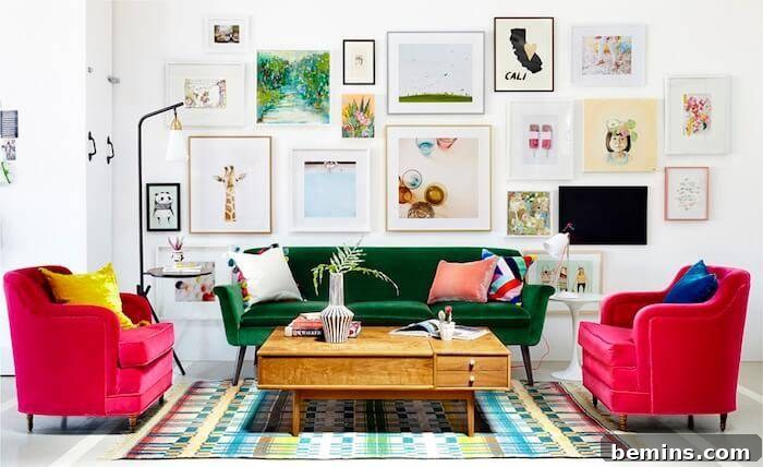 Gallery Wall with Colorful Furniture