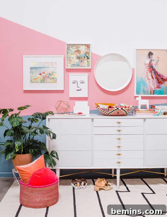 Colorful Gallery Wall with a Mirror
