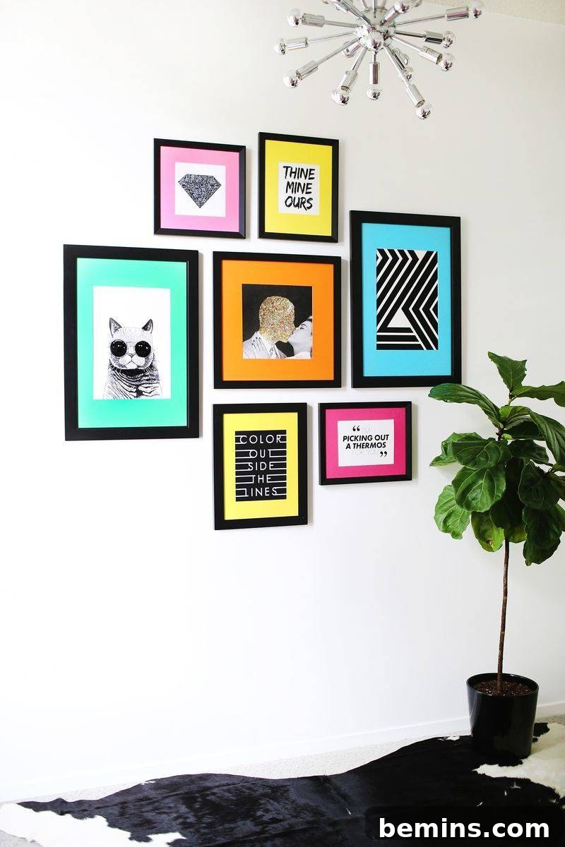Gallery Wall with Brightly Colored Mats