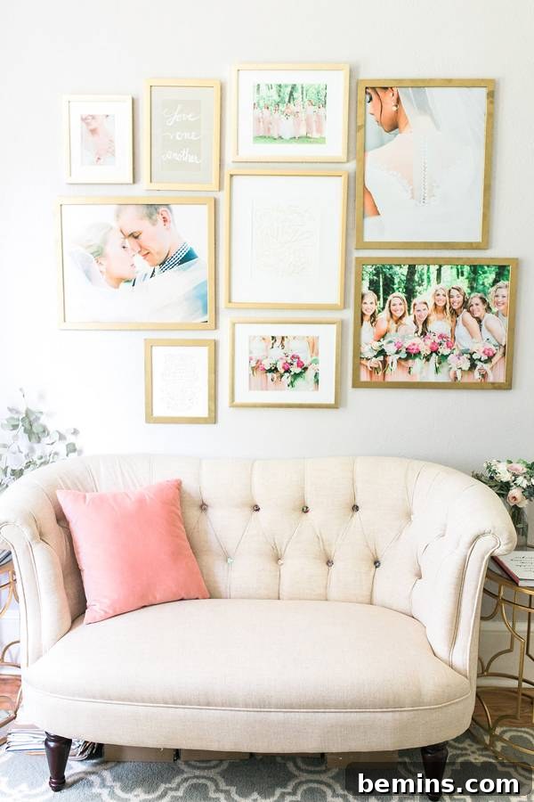 Gallery Wall with Framed Wedding Photos