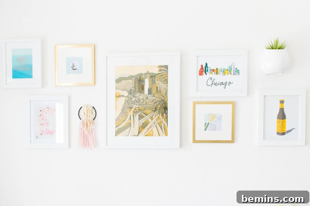 Mixed White and Gold Frames Gallery Wall
