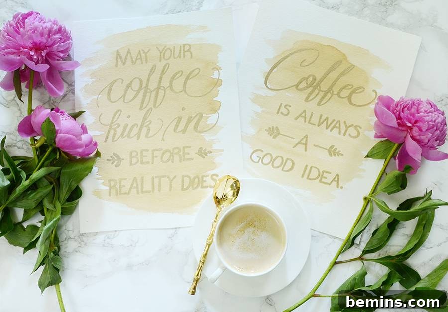 Close-up of the coffee wash background on the printable art