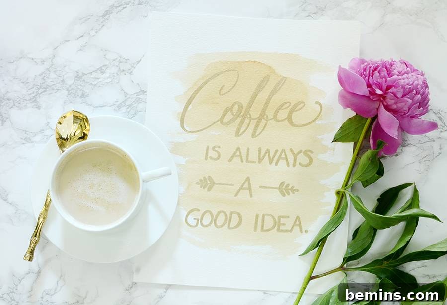 Free Printable Coffee Wall Art with the quote 'Coffee is always a good idea'