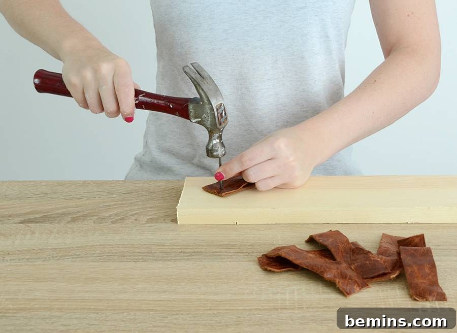 Cutting the leather pulls to size