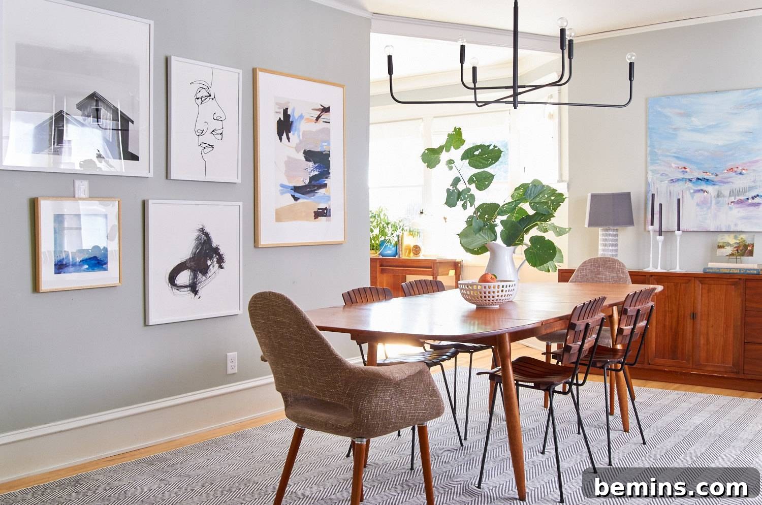 Minted Fresh: Curbly House Dining Room Transformation 3 Dining Room Accent Wall: Table and Art in Harmony