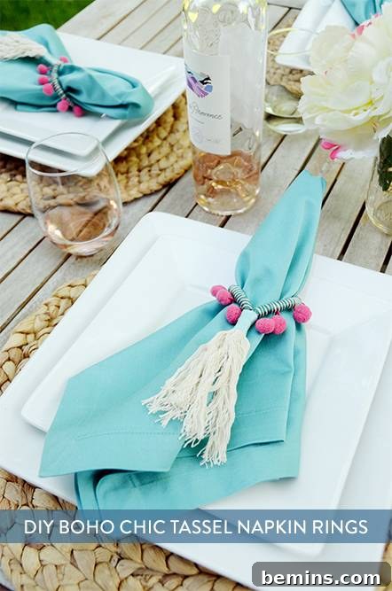 DIY Boho Chic Tassel Napkin Rings - Pinterest Share Image