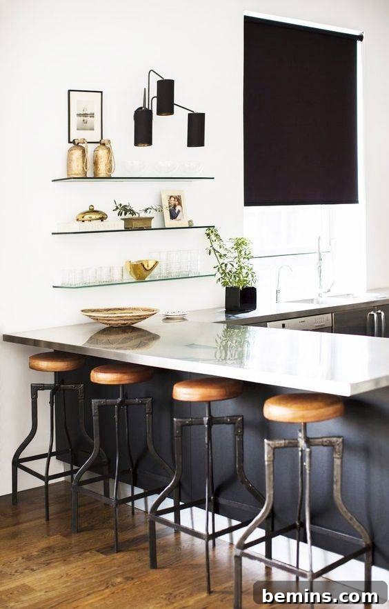 Vintage Bar Stools with Modern Kitchen Island