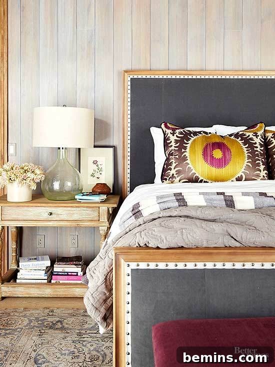 Vintage Headboard with Modern Nightstands