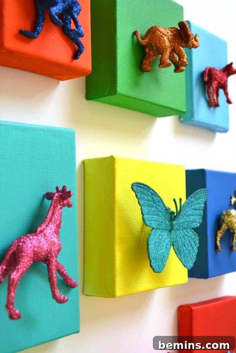 75 DIY Decor Projects to Delight Your Kids 11 Glitter Animal Wall Art