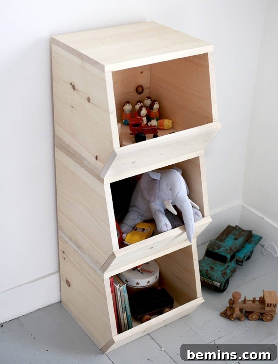75 DIY Decor Projects to Delight Your Kids 26 Minimal Wood Storage Bins