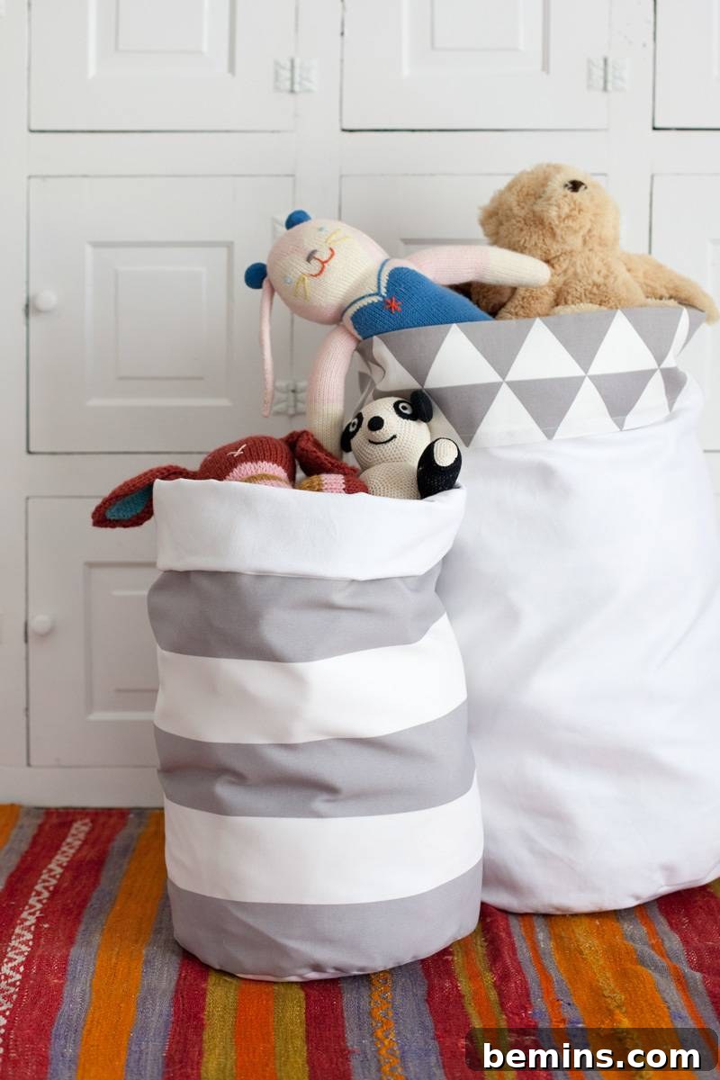 75 DIY Decor Projects to Delight Your Kids 27 Fabric Storage Bins