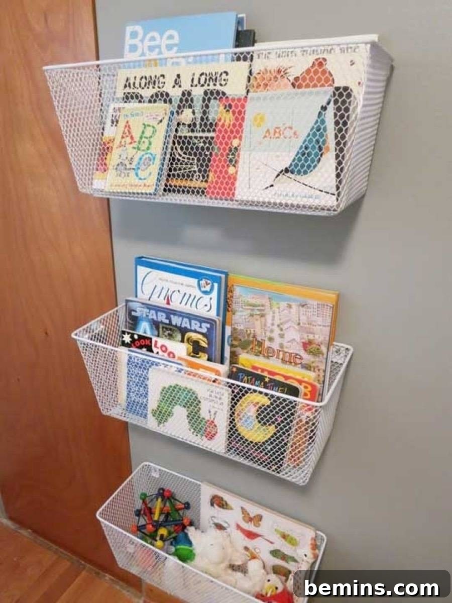 75 DIY Decor Projects to Delight Your Kids 29 Basket Book Holders