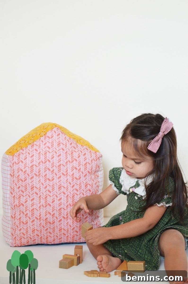 75 DIY Decor Projects to Delight Your Kids 41 House Block Cushion