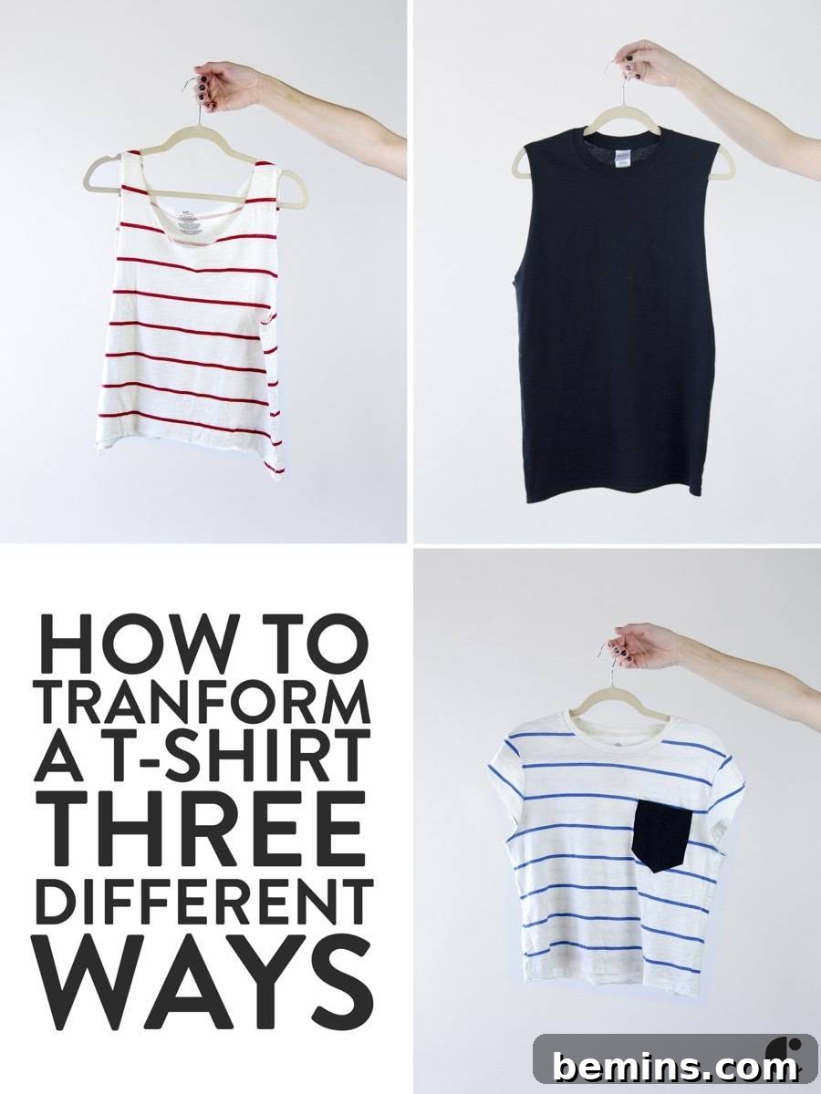 Three Creative T-Shirt Transformations 27 T-Shirt DIY Ideas: How to transform a t-shirt three different ways using scissors and sewing
