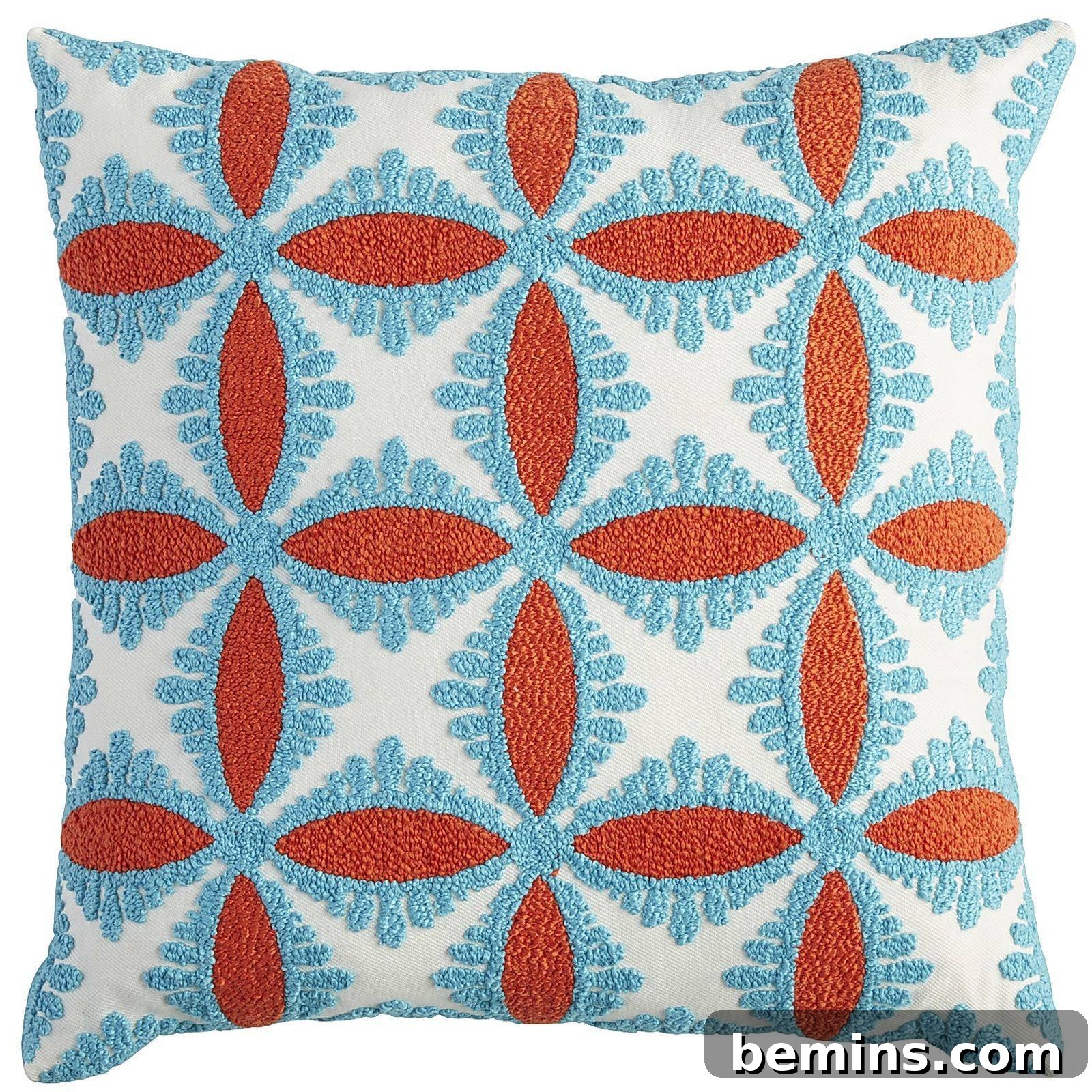 Embroidered details outdoor pillow