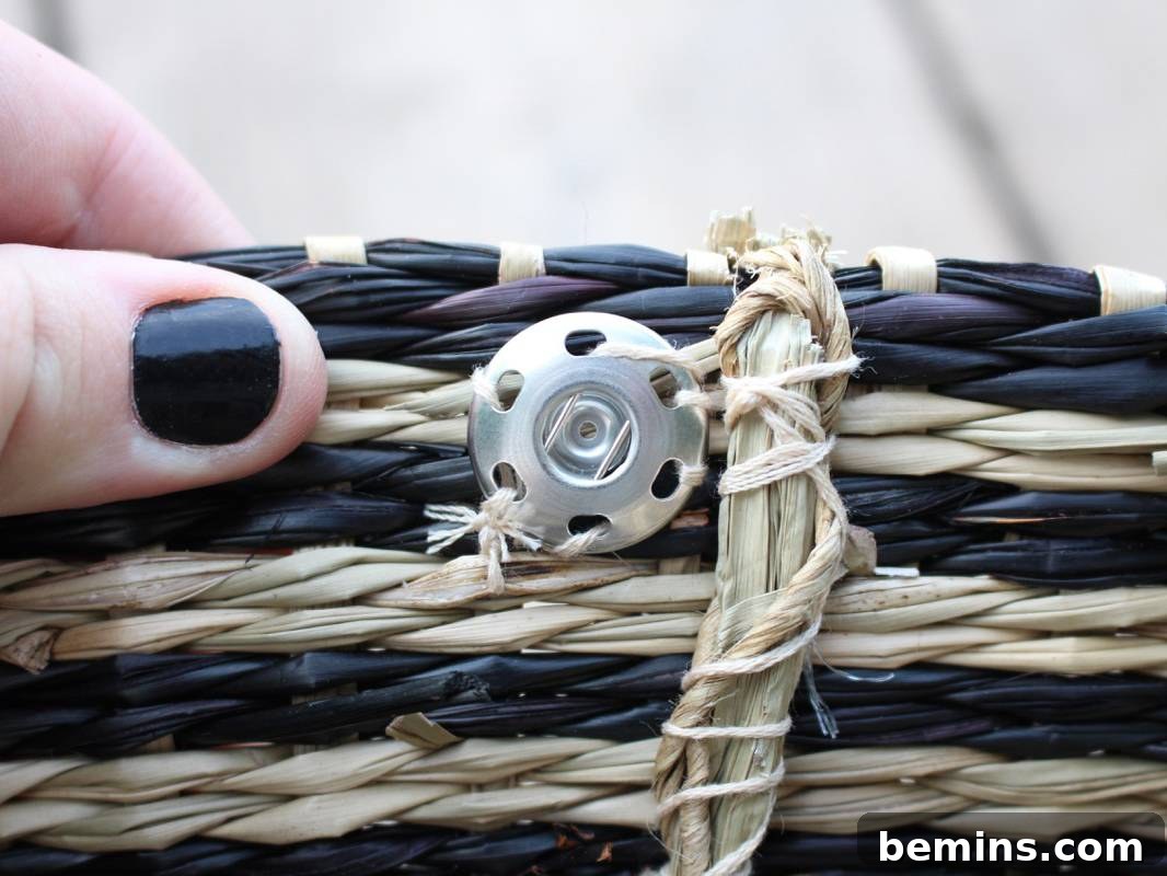 DIY Picnic Backpack - Step 6a: Attaching snaps to secure the opening