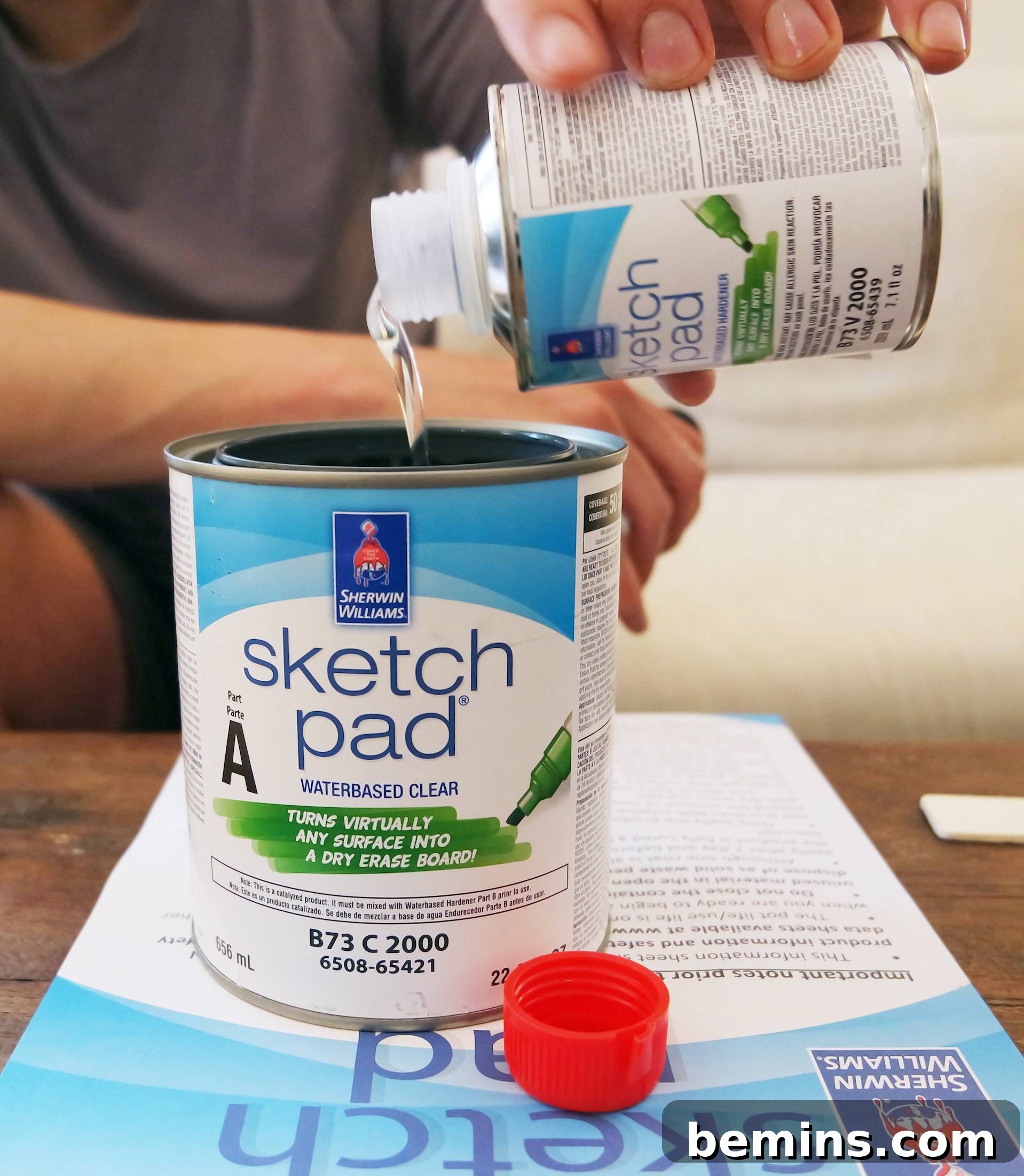 Mixing the Sketch Pad™ dry erase coating from Sherwin-Williams.