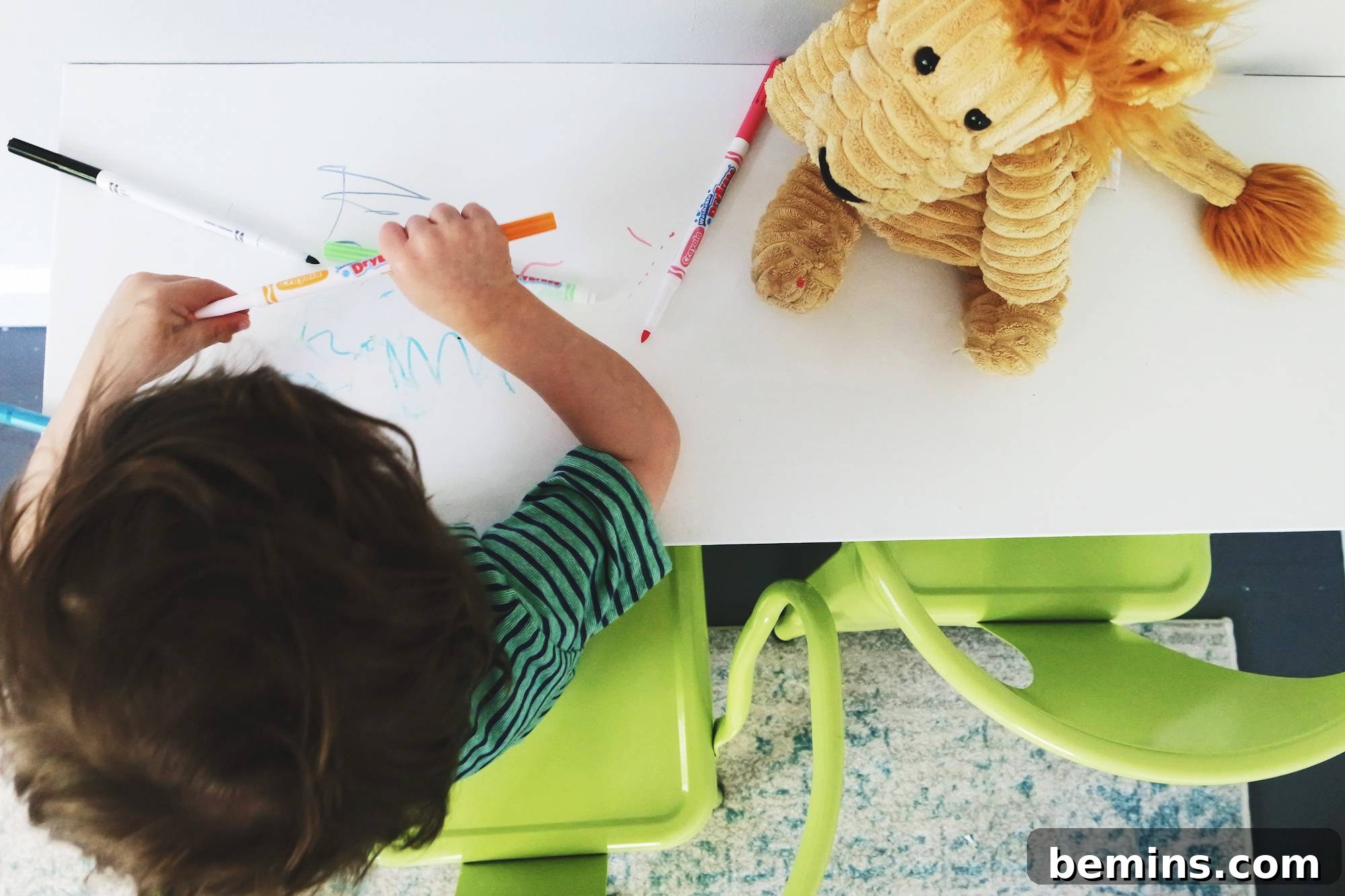 Using Sketch Pad paint from Sherwin-Williams, we were able to create a desk that our toddler could draw all over!