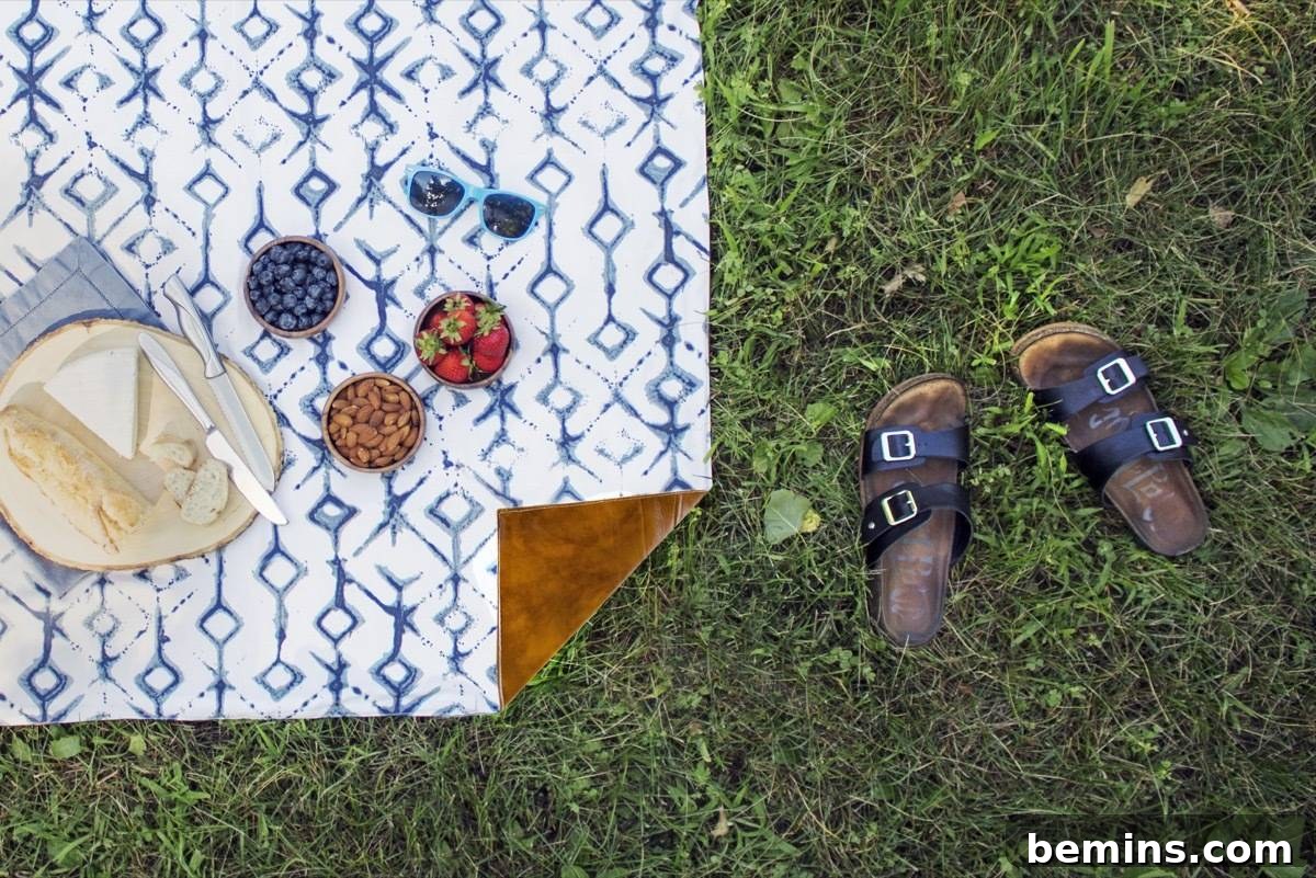 Close-up of the vinyl backing on a waterproof picnic blanket