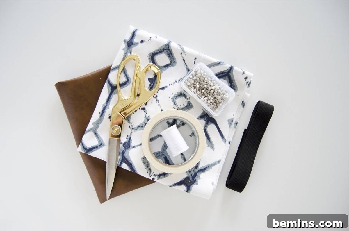 Materials laid out for making a waterproof picnic blanket