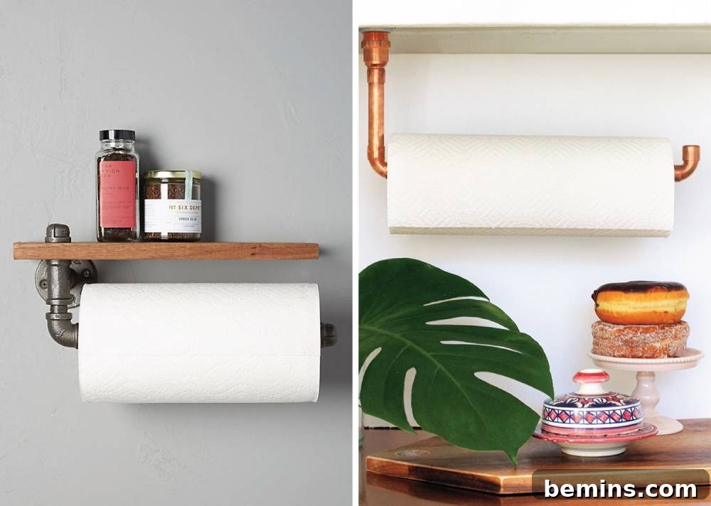DIY Home Decor: 14 Ways to Personalize Your Space 8 DIY Copper Pipe Paper Towel Holder