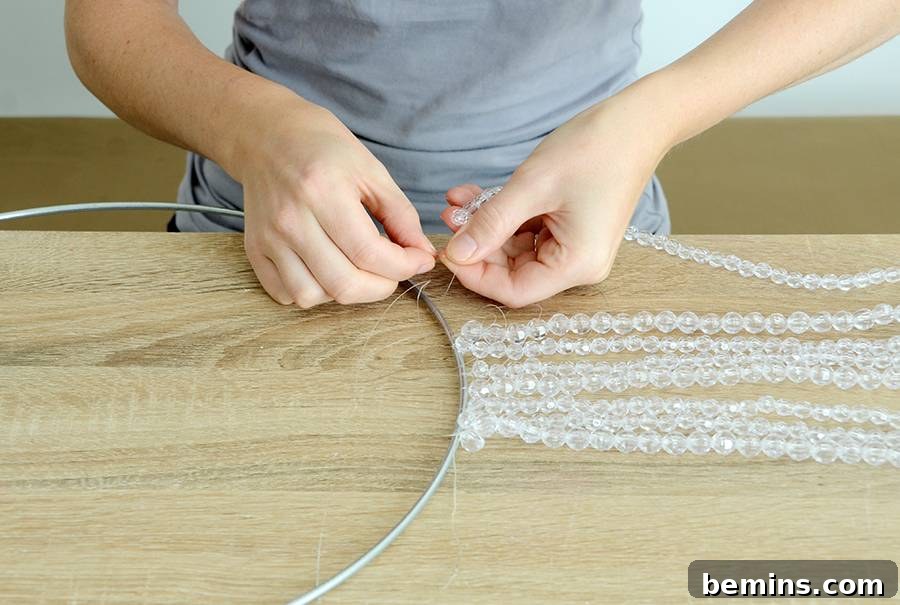 Attaching the Beaded Strands to the Floral Hoop