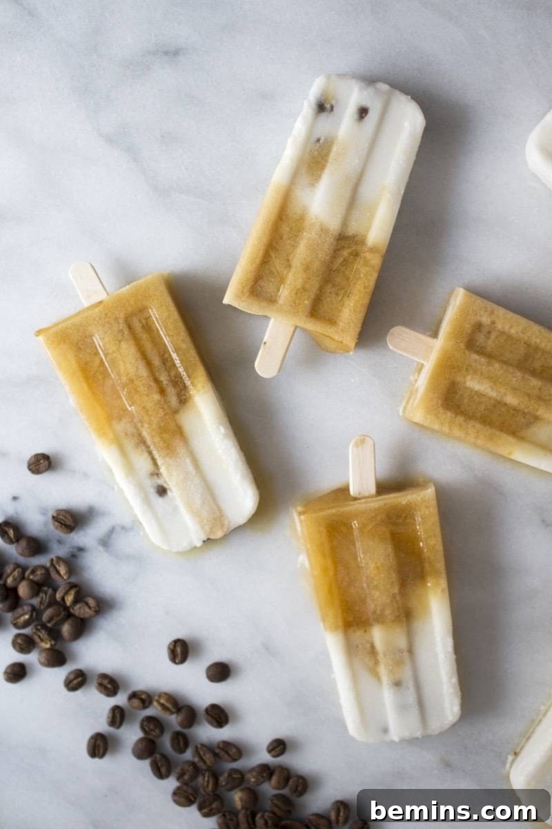 Finished caramel mocha coffee popsicles ready to enjoy