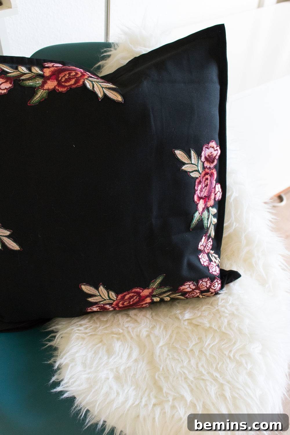 Finished DIY Floral Patch Pillow