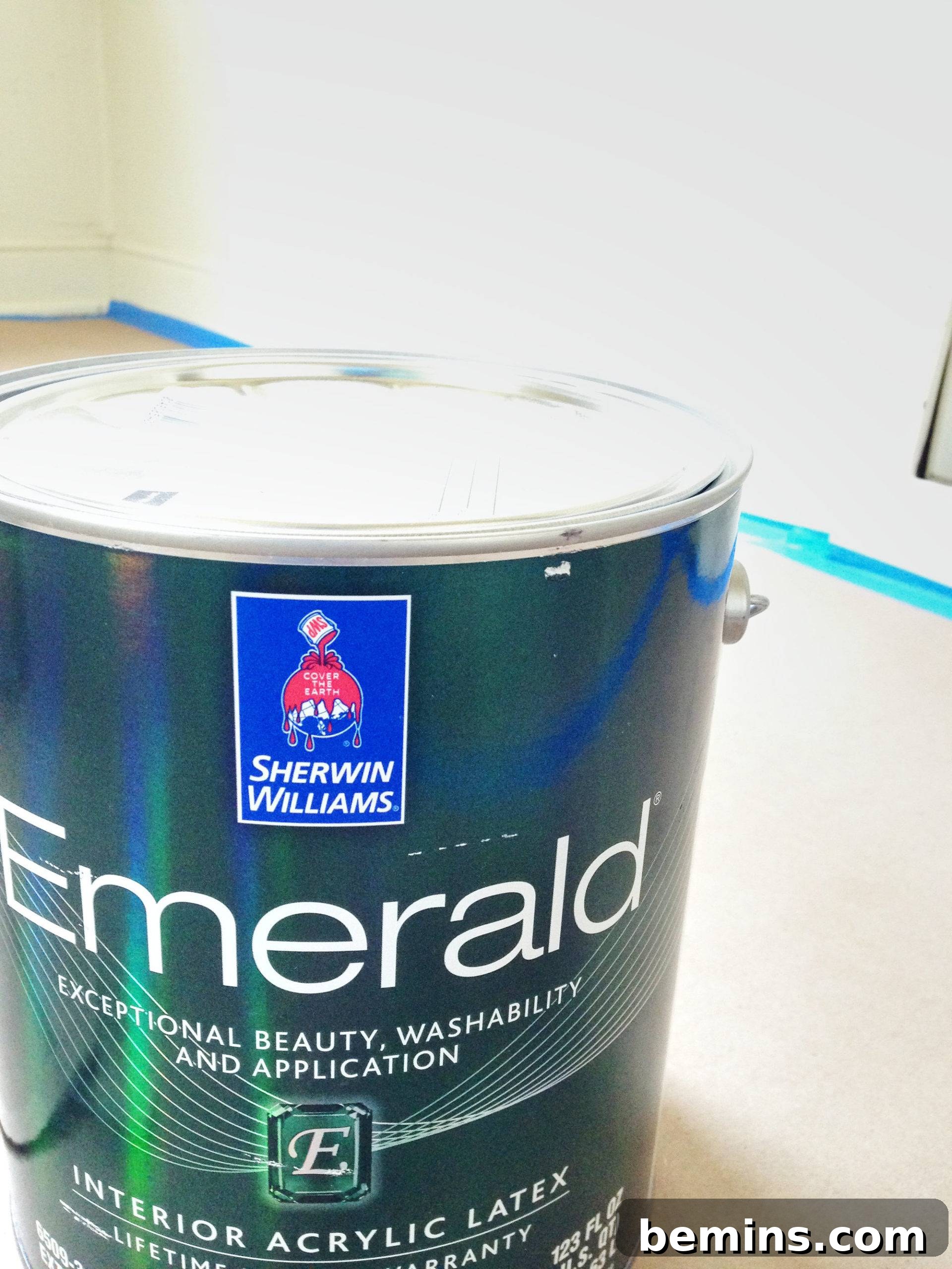 Minor Demolition: Curbly Home Renovation Kick-Off 11 A can of Sherwin Williams Emerald interior acrylic latex paint