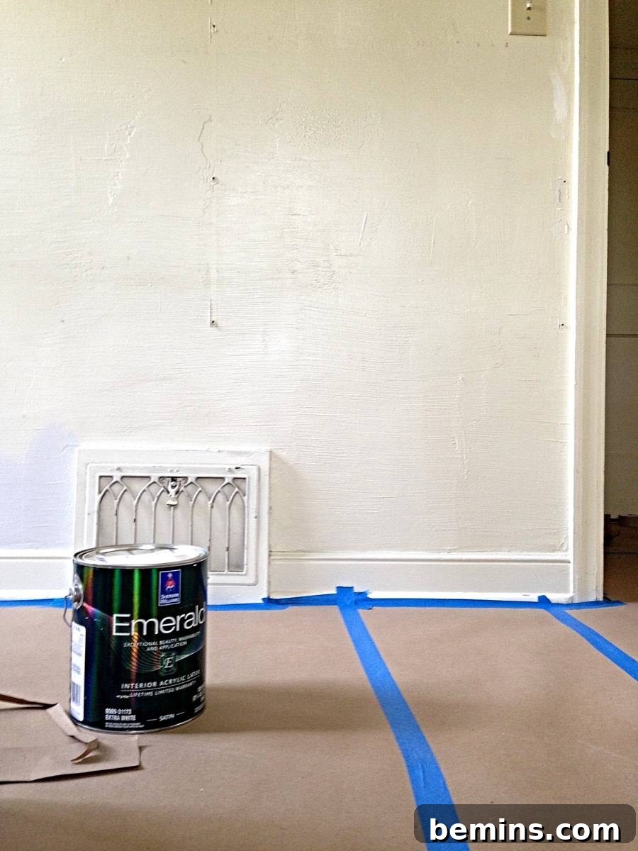 Minor Demolition: Curbly Home Renovation Kick-Off 12 Blue paint lines on the floor