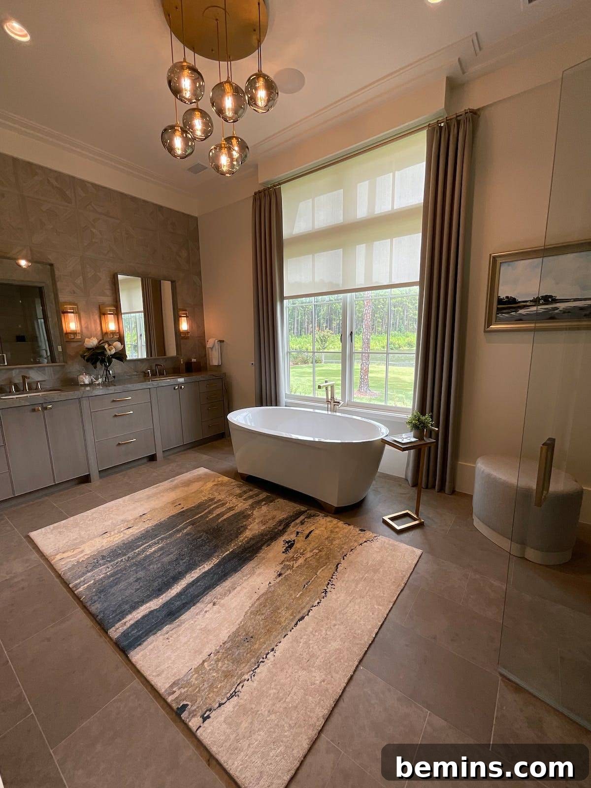 Bathroom curtains providing privacy next to a bathtub