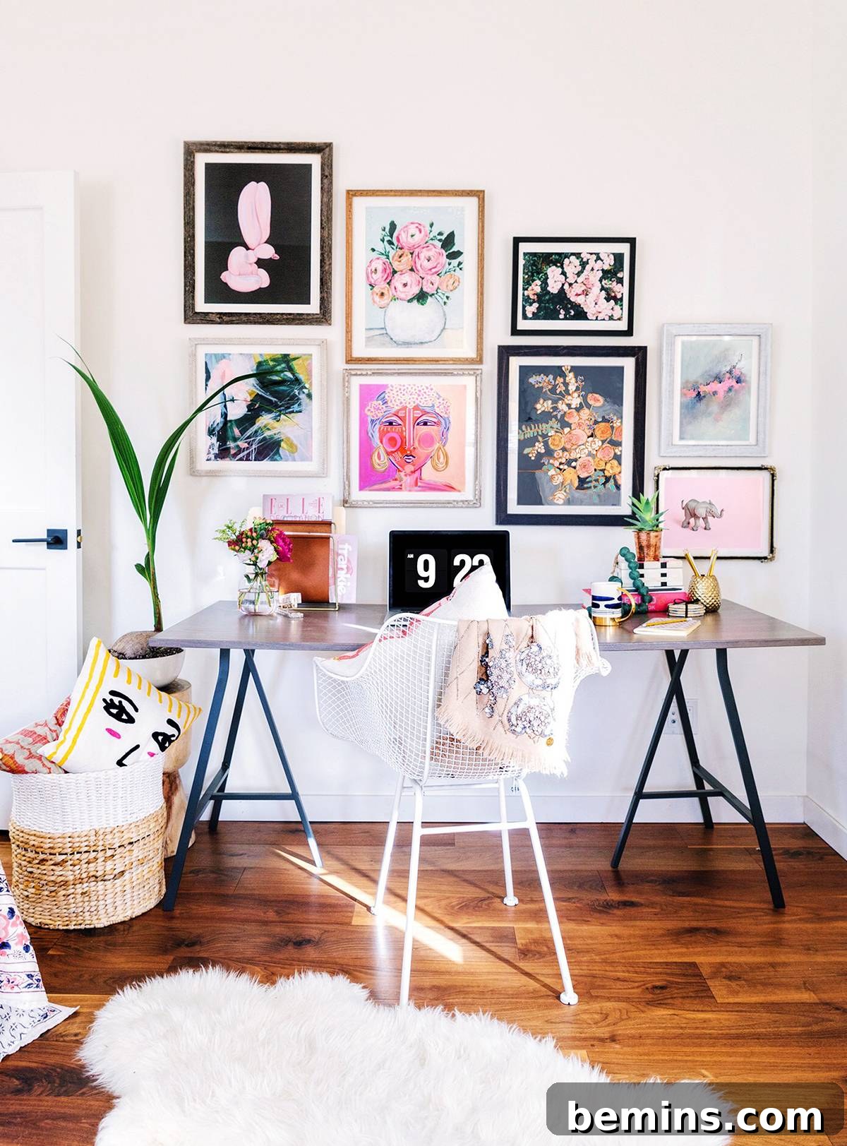 Wall with hanging pictures.