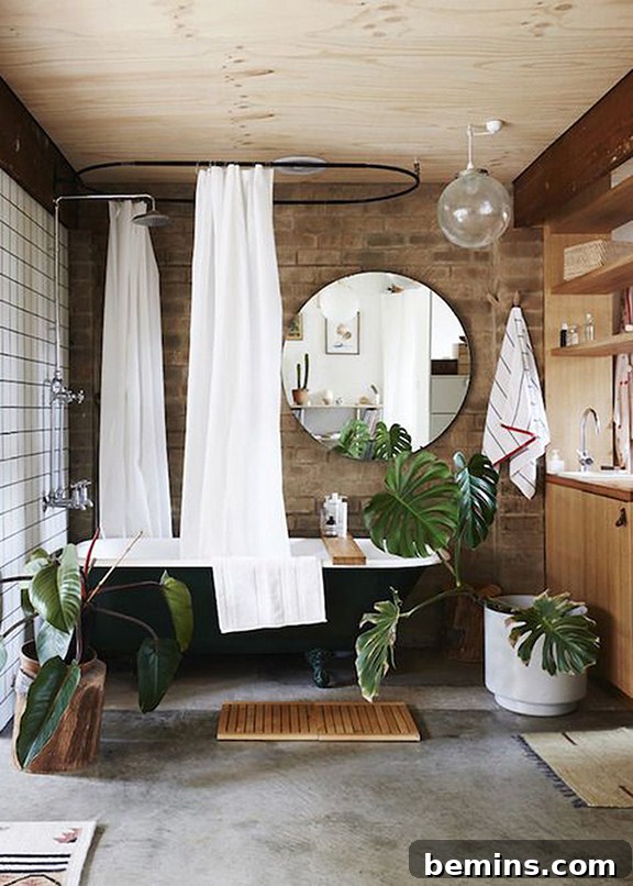 Bathroom with lush green plants