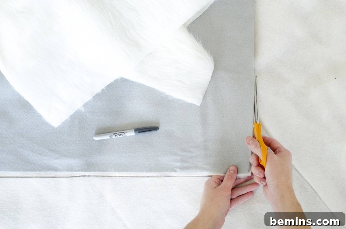 DIY Faux Fur Pouf on a Budget 5 Step 2: Cutting Faux Fur Squares Using the Felt Template